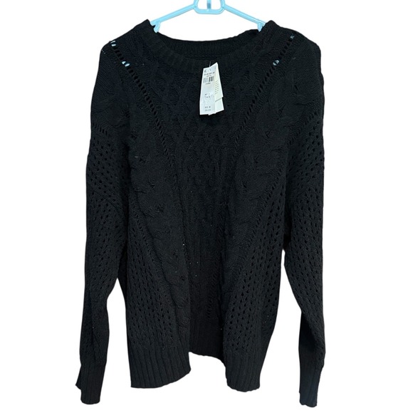 Abercrombie & Fitch Sweaters - Abercrombie & Fitch Black Cable Knit Open Stitch Sweater XL NWT 1